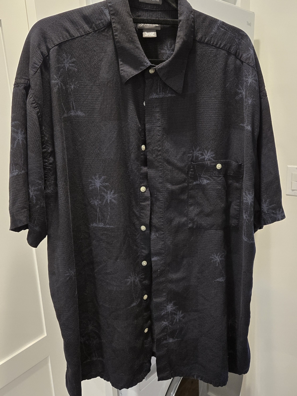 St. John's Bay Navy Short Sleeve Palm-Print Button-Down Shirt